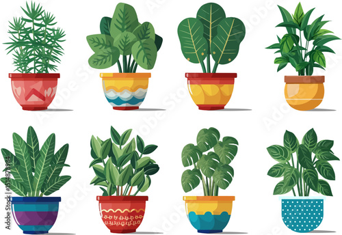 Vector set of different indoor houseplants in pots for home decoration – Illustrated flowerpot collection isolated on a white background