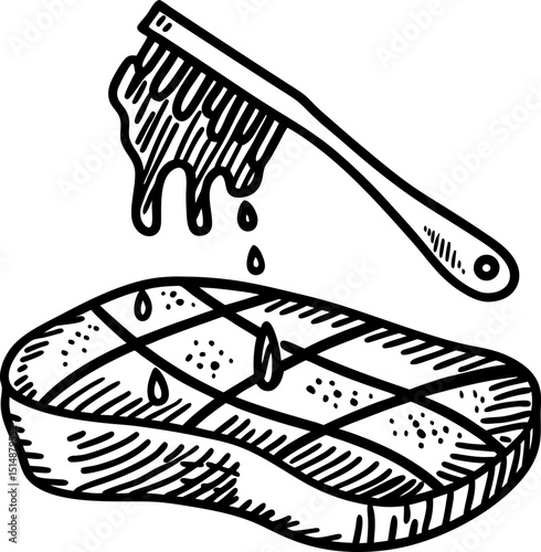 Brush coating raw steak with marinade for grilling preparing seasoned meat for barbecue or cooking illustration