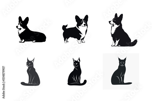 Corgi and caracal cat silhouettes collection