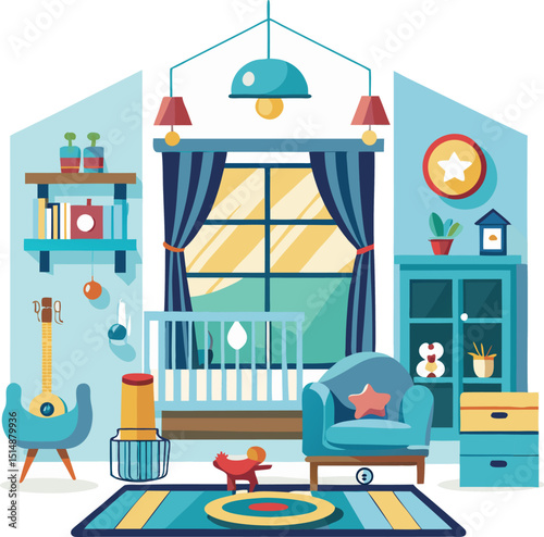 Nursery and playroom interior,  isolated on a white background