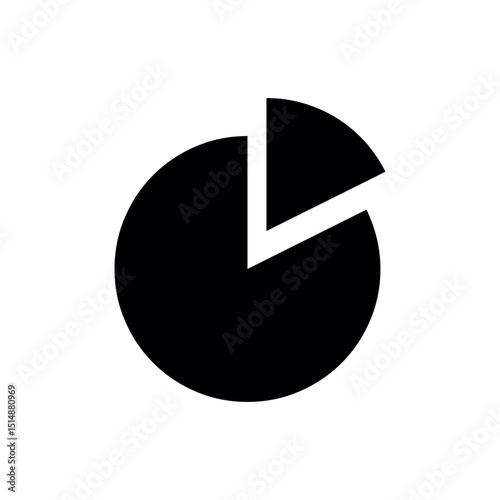 vector illustration of Pie Chart, A simple black and white icon of a pie chart with one slice separated. This graphic is ideal for representing data, statistics, analytics, and reports in a clean