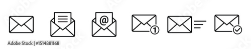 Mail thin line icon set. email, E-mail, and envelope icon. Containing send, receive, read, inbox, message, and buttons symbol for app and website. Vector illustration