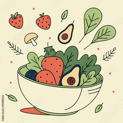 Fresh vector illustration set design of a healthy fruit plate with ripe apple and other sweet food