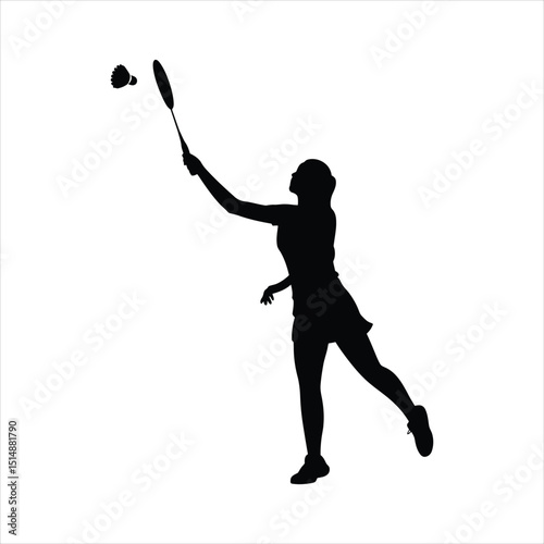 Black Silhouette Female Badminton Player Hitting Shuttlecock

