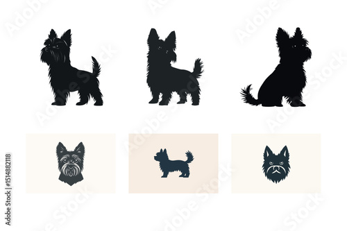 Yorkshire terrier dog silhouettes set for logo design