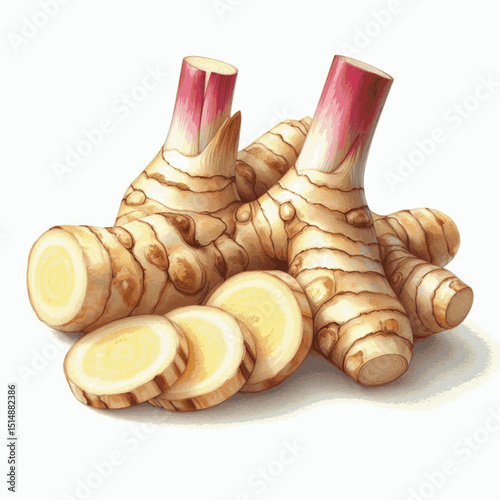 Kha Essence Galangal root isolated watercolor vector illustration svg