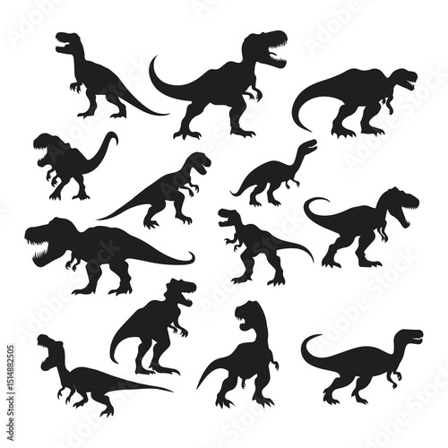 Dinosaur and Jurassic dino monster icons. Vector silhouettes T-rex On White Background