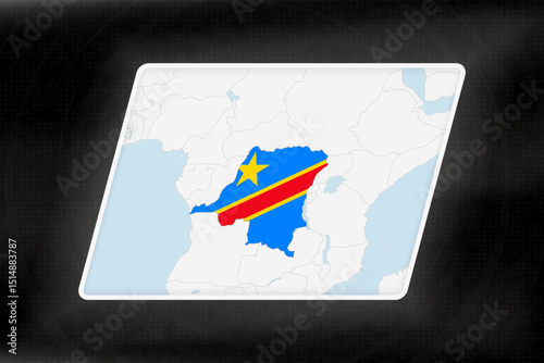 DR Congo Highlighted in Flag Colors on Geographic Map.