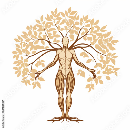 single ginseng root with human-like form and long thin branches,