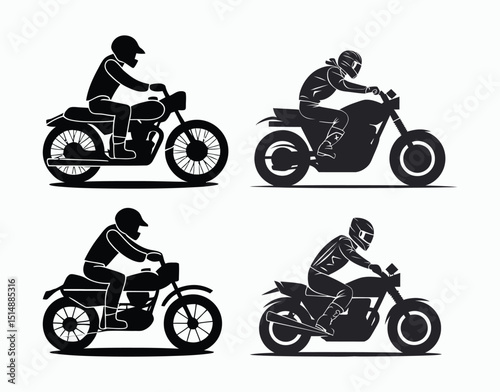 Classic Biker Silhouette Collection Vector Design Template