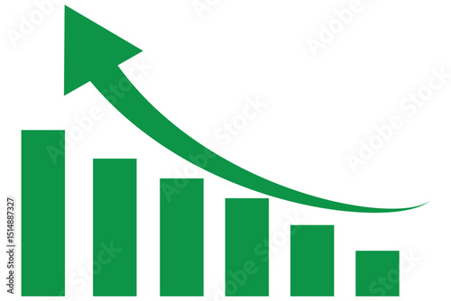 Rising trend with bar graph and upward arrow on grid background vector illustration