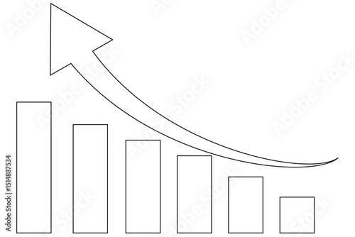 Rising trend with bar graph and upward arrow on grid background vector illustration