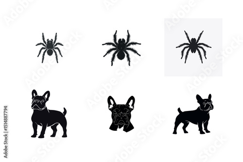 French bulldog and tarantula silhouettes set