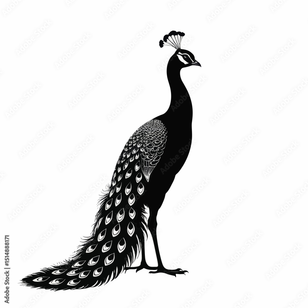 Obraz premium Black And White Peacock Illustration