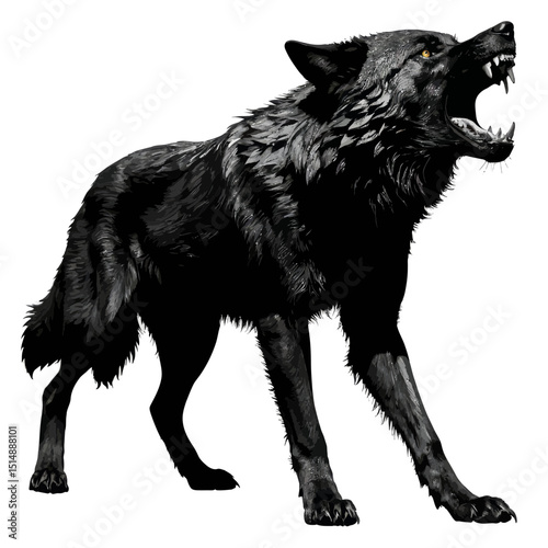 Aggressive Wild Animal Howling Against Dark Background