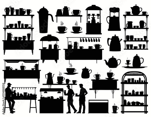 Black And White Illustrations Of Cafe Items And Servers