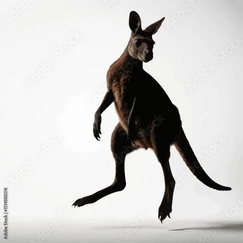 Brown Kangaroo In Mid Leap Against White Background