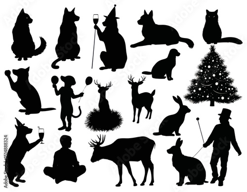 Collection Of Animal Silhouettes Black And White Festive Designs