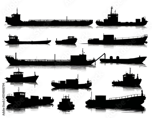 Collection Of Vessel Silhouettes On Water