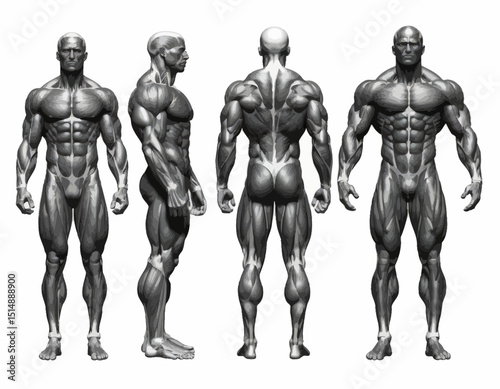 Detailed Gray Scale Anatomy Illustration Of A Muscular Figure