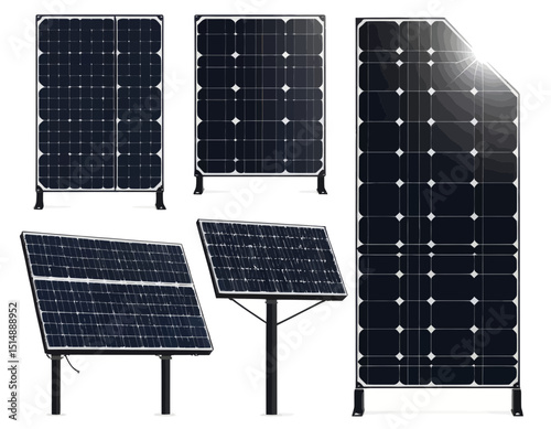 Different Solar Panel Designs Dark Photovoltaic Cells And Mounting Systems For