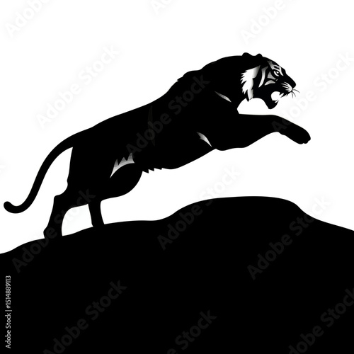 Majestic Tiger Silhouette Black And White Wildlife Illustration