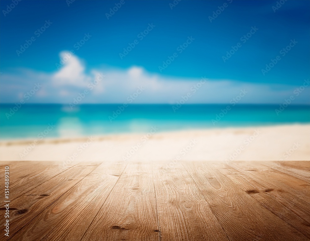 Fototapeta premium summer beach blurred background with blue sky
