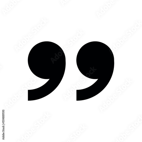 Double Quote Right, A pair of bold, black right-facing double quotation marks, commonly used to close a quote, citation, or direct speech