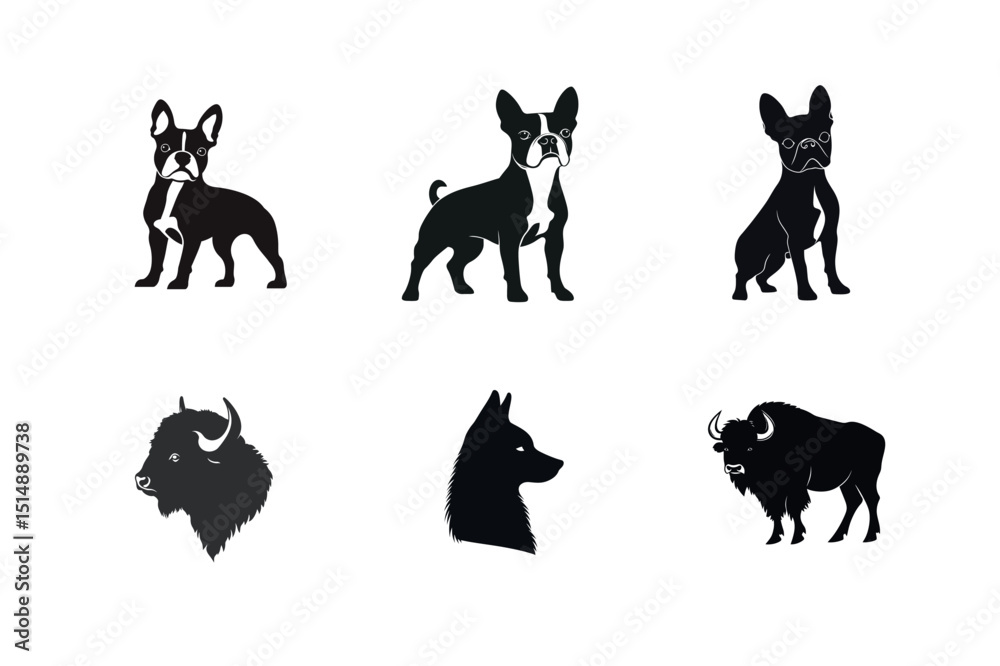 Obraz premium Boston terrier french bulldog wolf bison silhouettes