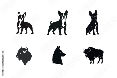 Boston terrier french bulldog wolf bison silhouettes