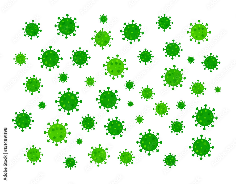 Aerial view of numerous small, green, circular shapes, possibly trees, densely clustered together Aerial view of numerous small, green, circular shapes, possibly trees, densely clustered together