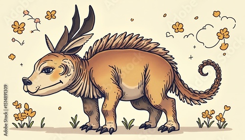 Fantasy Creature Illustration with Dog and Deer Features