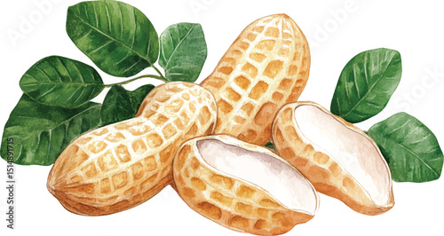 Peanut set composition watercolor illustration vector isolated on white background