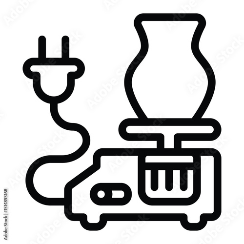 Electric motor machine with clay jug line icon, pottery making concept. Vector graphics. Clay jug modeling workbench sign on white background, style mobile or design.