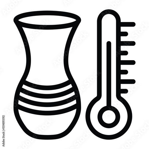 Thermometer and clay vase line icon, pottery making concept. Vector graphics. Clay product safe temperature sign on white background, style for mobile or design.