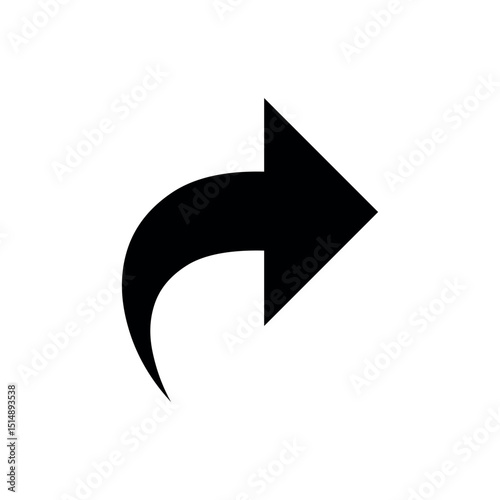 black arrow icon, Redo - Sharper Curve Right, A distinct, black curved arrow with a sharp bend pointing right, typically used for "redo" or to indicate forwarding or sharing.