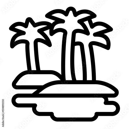 Desert oasis line icon, arabian desert concept. Vector graphics. Palm tree forest and water lake, mirage sign on white background, style for mobile or design.
