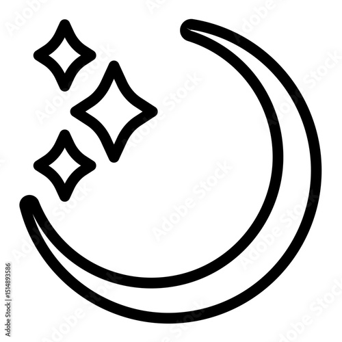 Night sky with moon and stars line icon, arabian desert concept. Vector graphics. Moon and stars, starry night sign on white background, style mobile or design.