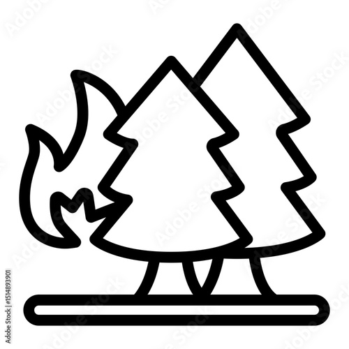 Trees on fire line icon, forest firefighter concept. Vector graphics. Burning trees, fire hazard danger sign on white background, style mobile or design.