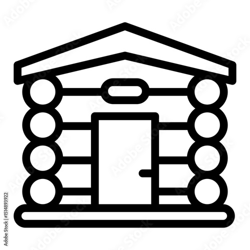 Wooden logs house with door and small window line icon, forest industry concept. Vector graphics. Russian bath building sign on white background, style mobile or design.