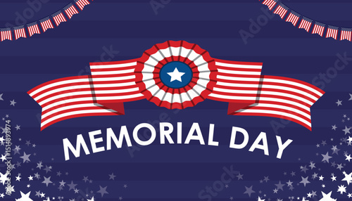 Patriotic Memorial Day Design American Flag Banner and Star