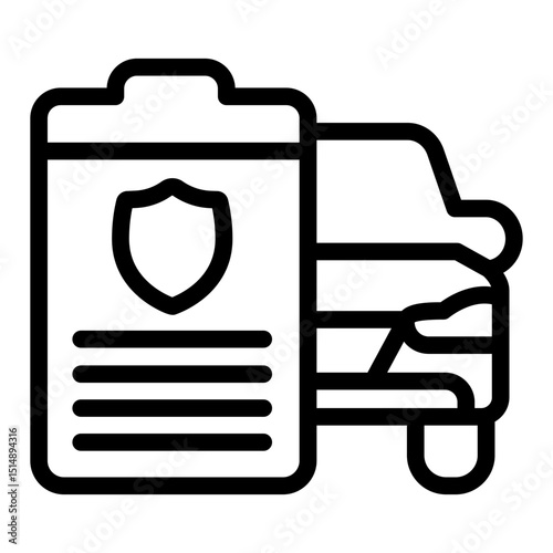 Car with document line icon, automobile sales concept. Vector graphics. Motor vehicle power of attorney form paper sign on white background, style mobile or design.