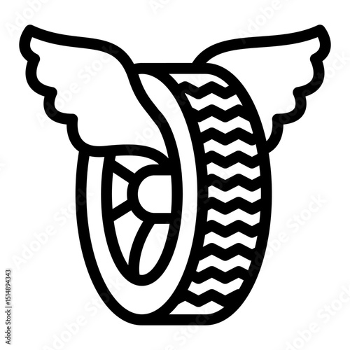 Car wheel with angel wings line icon, tires fitting concept. Vector graphics. Used rubber tire, changing wheels sign on white background, style mobile or design.