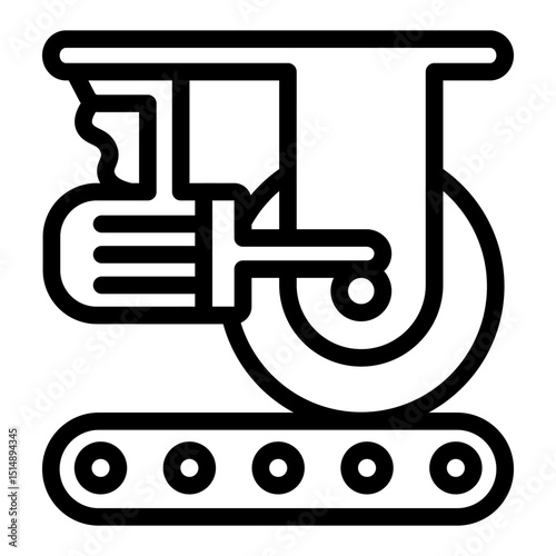 Workbench of wheel balancing line icon, tires fitting concept. Vector graphics. Car wheel factory defaults, car service sign on white background, style mobile or design.