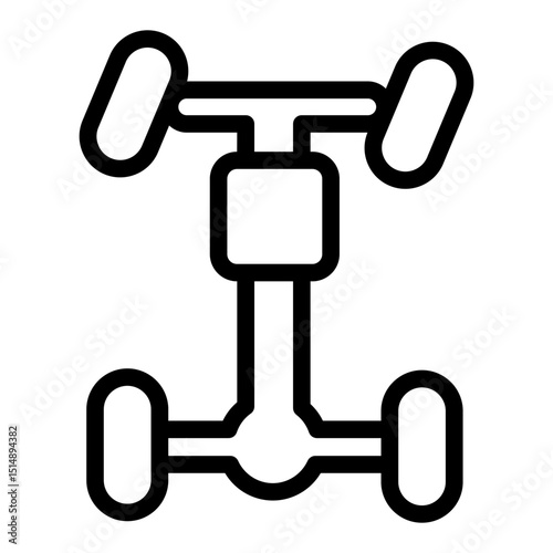 Car chassis with wheels line icon, car service concept. Vector graphics. Chassis repair and balancing sign on white background, style mobile or design.