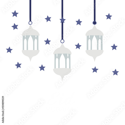 Elegant Islamic lanterns with twinkling stars on a dark gradient background, perfect for festive digital use.