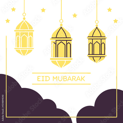 Elegant Islamic lanterns with twinkling stars on a dark gradient background, perfect for festive digital use.