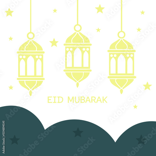 Elegant Islamic lanterns with twinkling stars on a dark gradient background, perfect for festive digital use.