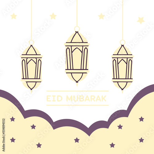 Elegant Islamic lanterns with twinkling stars on a dark gradient background, perfect for festive digital use.