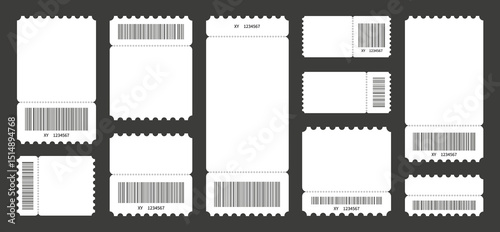 Set blank ticket template concert ticket lottery coupons vector